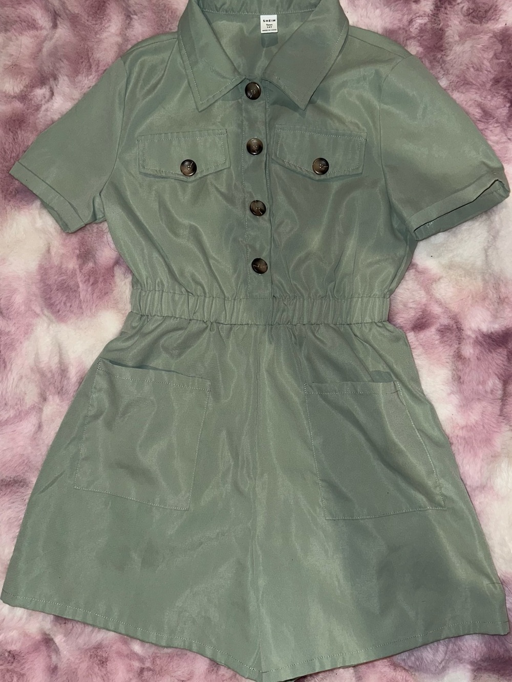 SHEIN Sage Green Button-Front Romper